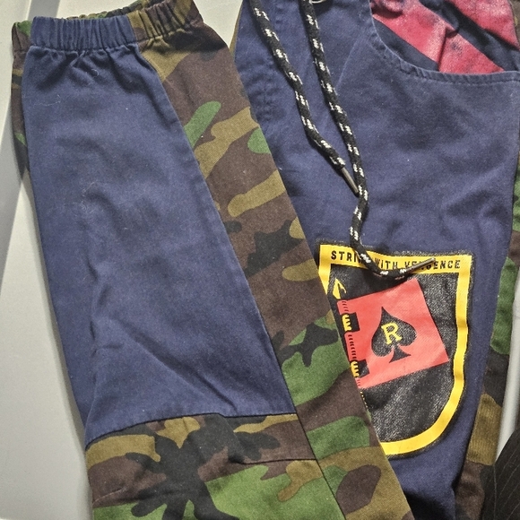 Men's Blue Camouflage Sweatpants with Colorful Patch. - Picture 8 of 9